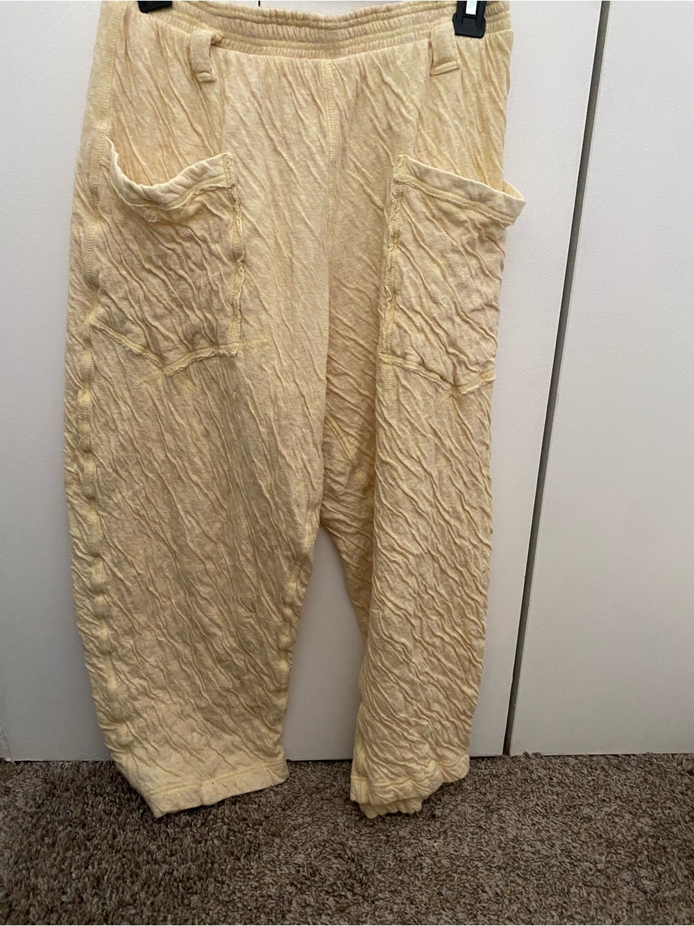 Free People Crinkle Pull-On Track Pants in Pale Yellow